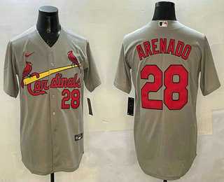 Men%27s St Louis Cardinals #28 Nolan Arenado Number Grey Stitched Cool Base Nike Jersey->seattle mariners->MLB Jersey